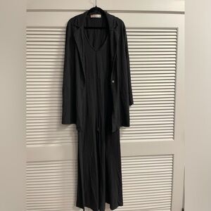 FP Beach 2 Piece Set. Wide Leg Jumpsuit & Jacket. Linen Knit Material. Size L.